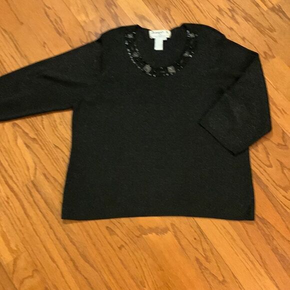 Joseph A Size 2X black 3/4 sleeve top with beaded detail - Picture 1 of 5